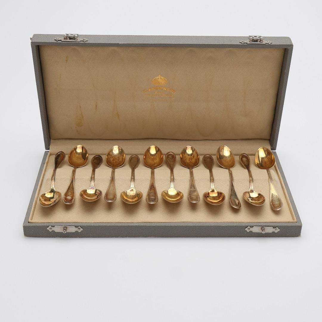 Cucharillas de café exclusivas para té, 47 uds. Caja de 4 juegos de plata de ley y colección de rarezas Art Decó en venta
