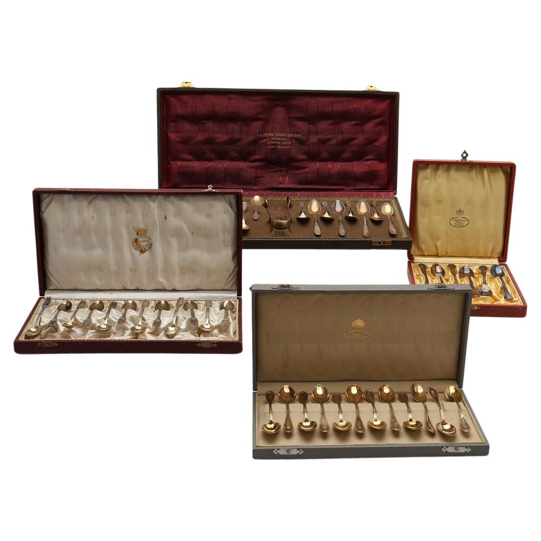 Cucharillas de café exclusivas para té, 47 uds. Caja de 4 juegos de plata de ley y colección de rarezas