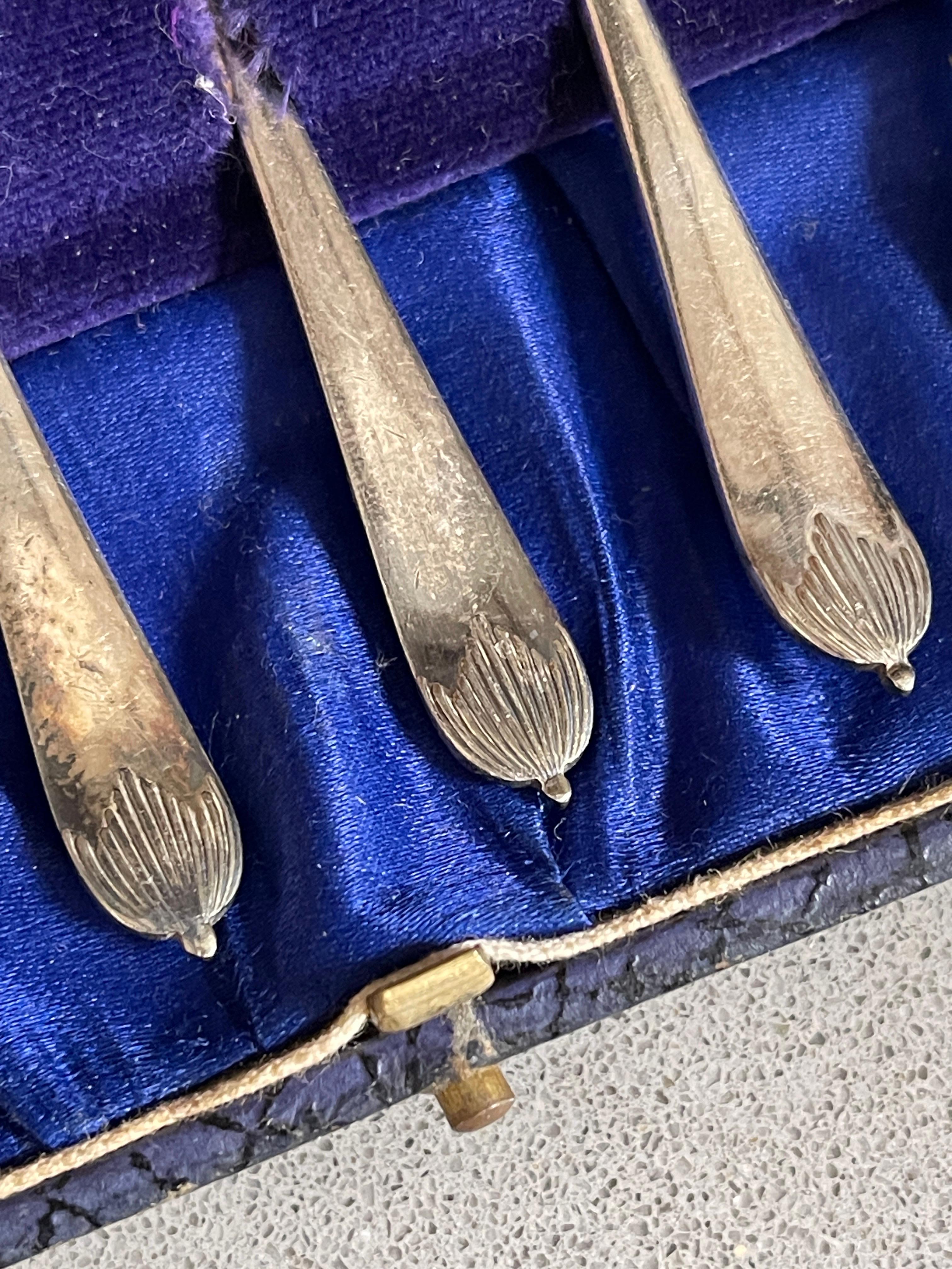 Art Deco Exclusive Tea COFFEE SPOONS, 6 pcs. Sterling Silver & Box, Antique Silver Spoons For Sale