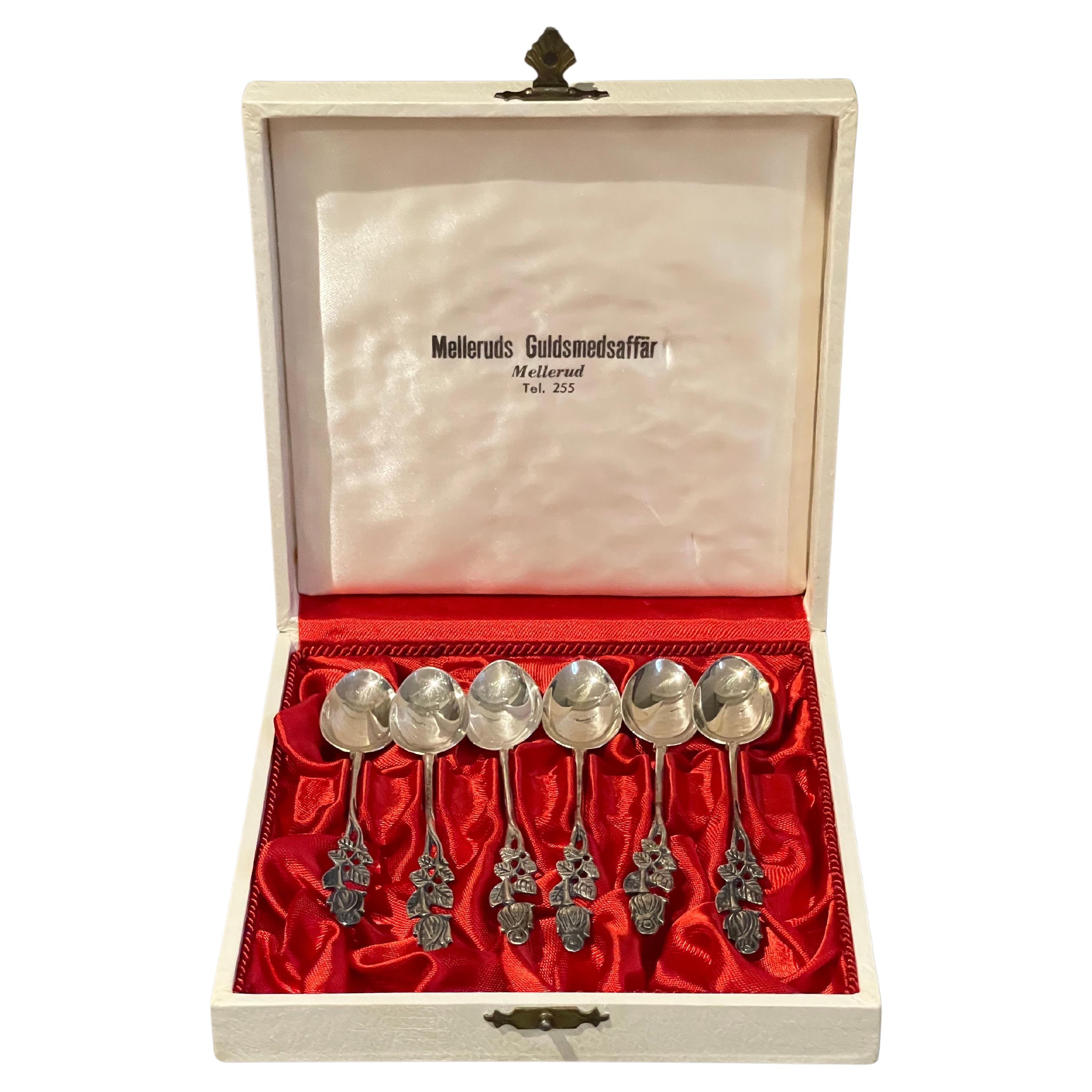 Exclusive Tea COFFEE SPOONS, 6 pcs. Sterling Silver & Box, Melleruds