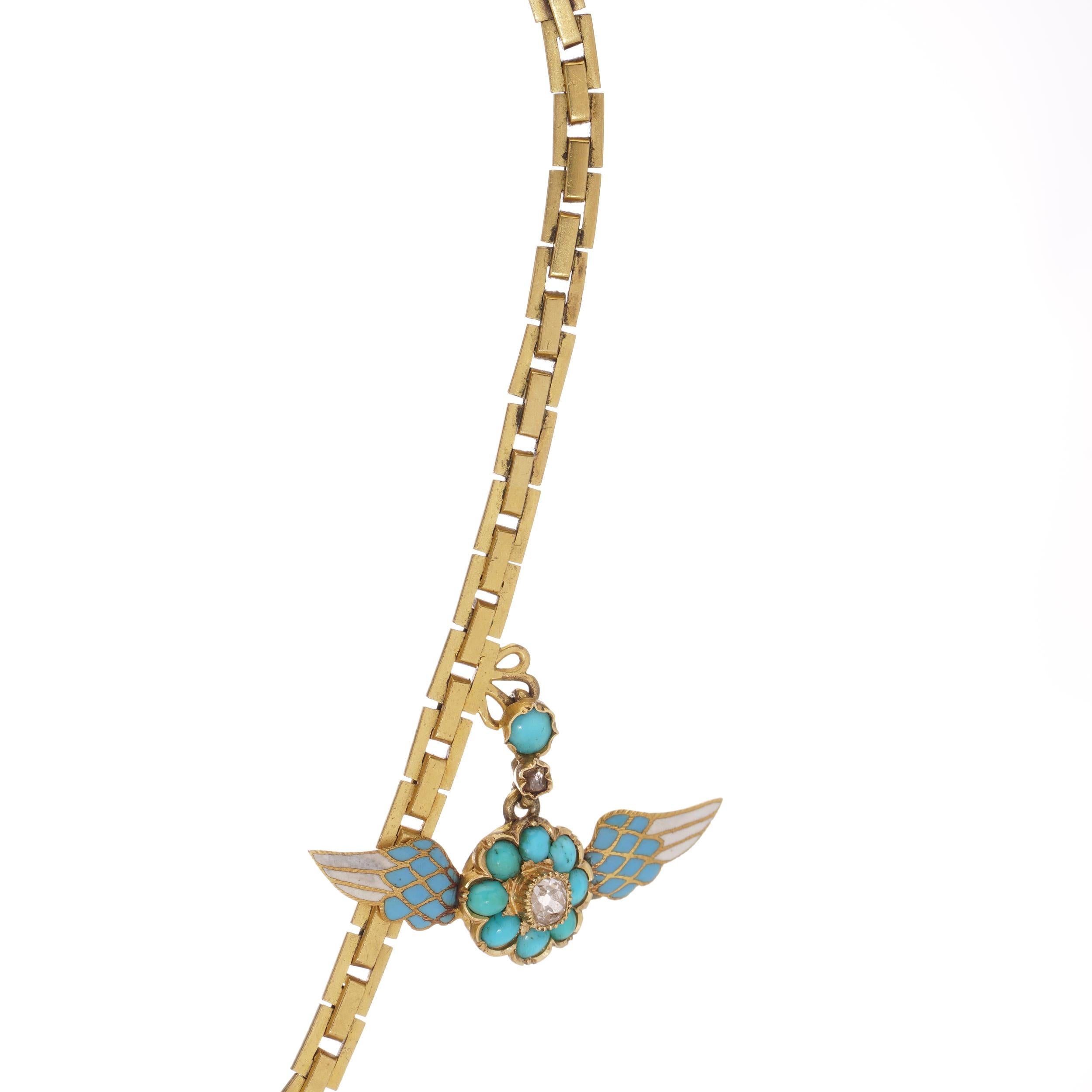 Women's Exclusive Victorian 20kt. yellow gold and enamel necklace  For Sale