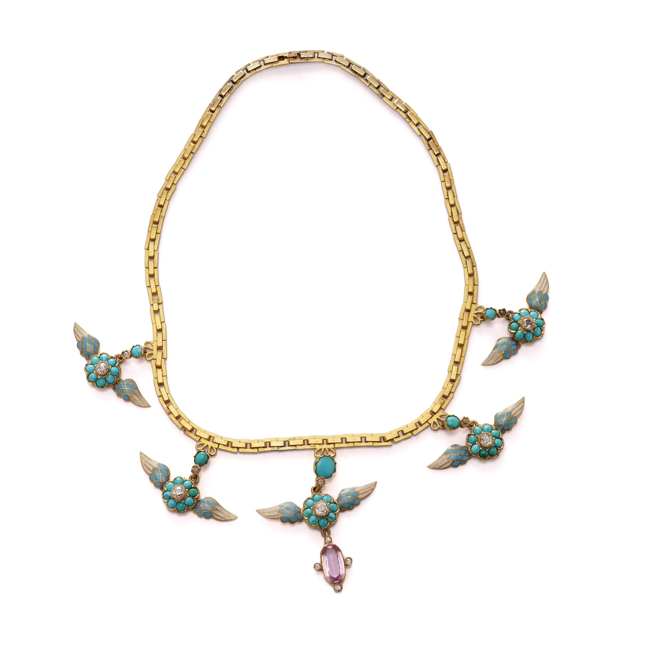 Exclusive Victorian 20kt. yellow gold and enamel necklace  For Sale 3