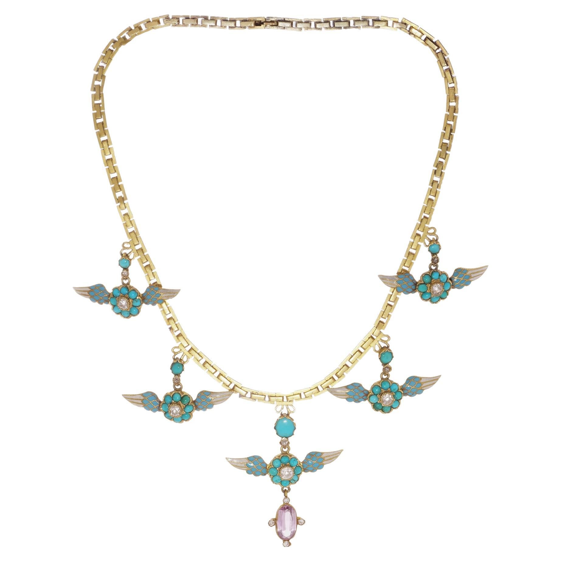 Exclusive Victorian 20kt. yellow gold and enamel necklace  For Sale