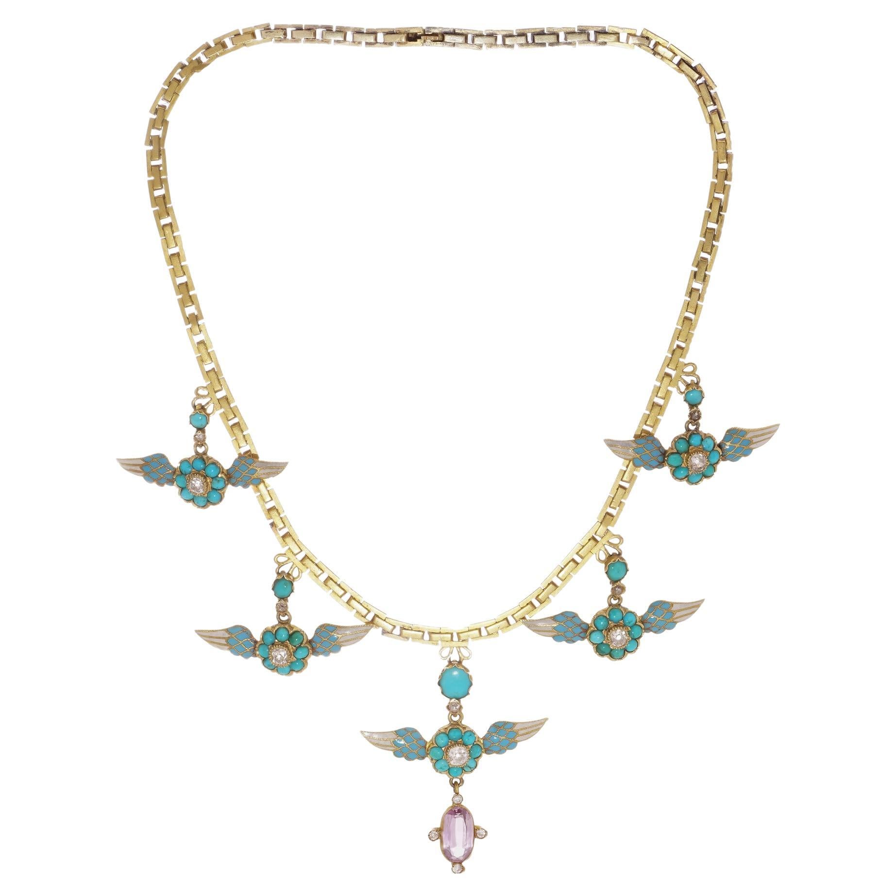 Victorian NECKLACE yellow gold and enamel