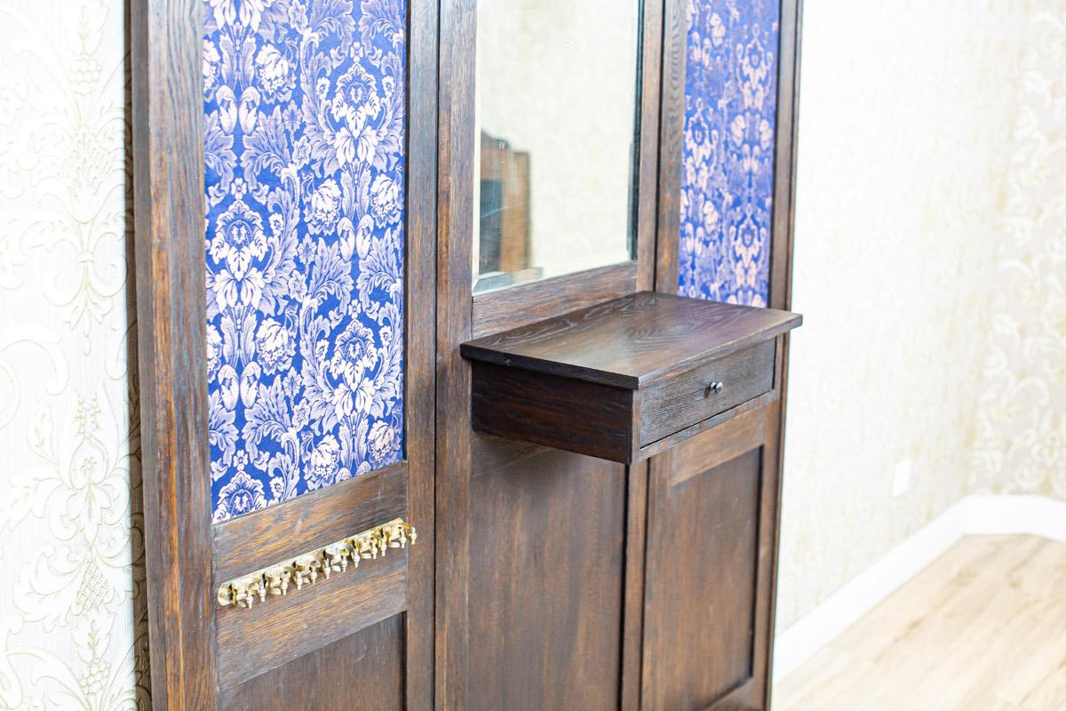 Oak Exclusive Wardrobe from the Early 20th Century with Blue Decorative Elements