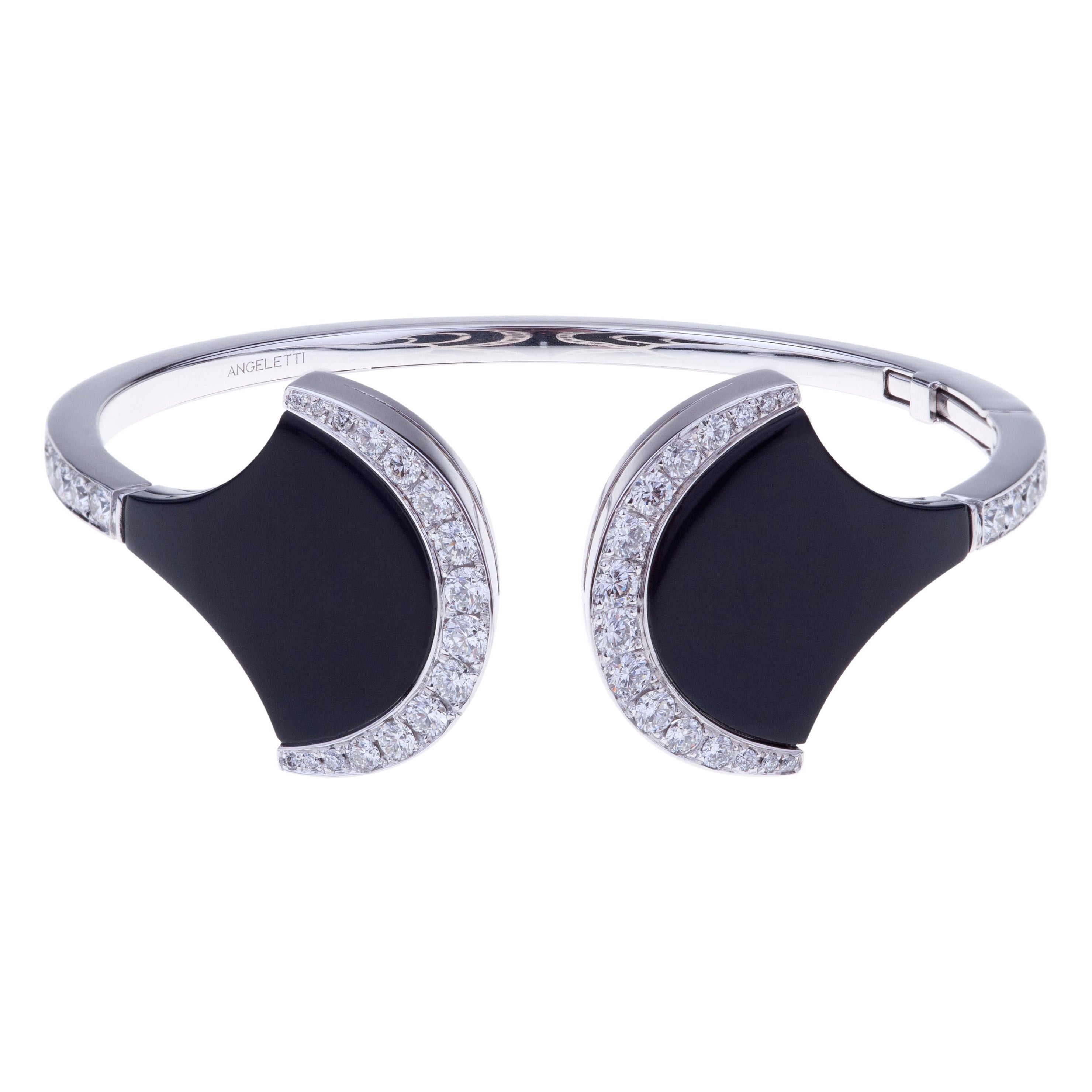 Bracelet exclusif en or blanc, céramique noire et diamants