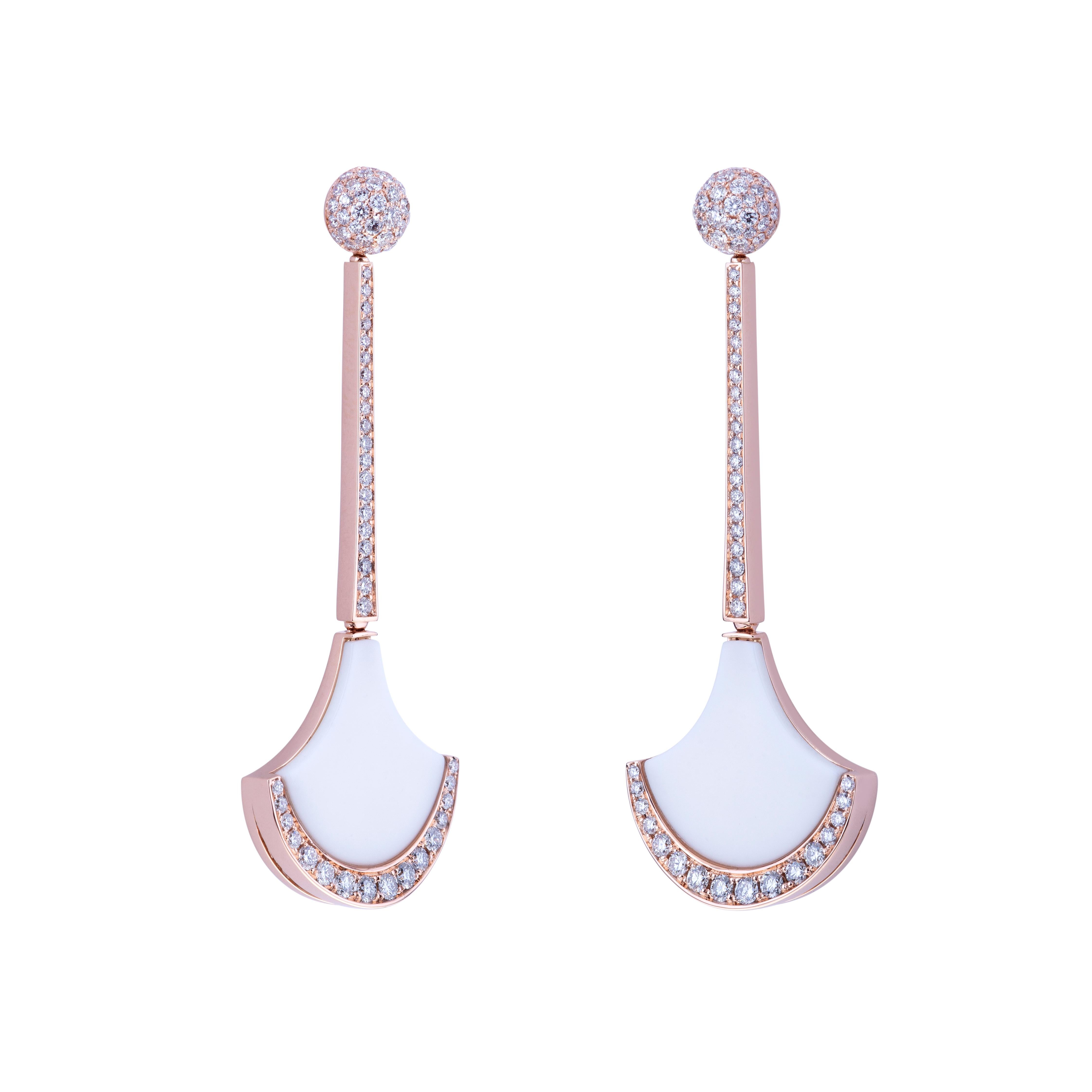 Contemporary Exclusive Wave Collection by Angeletti Rose Gold Diamonds and White Ceramic For Sale