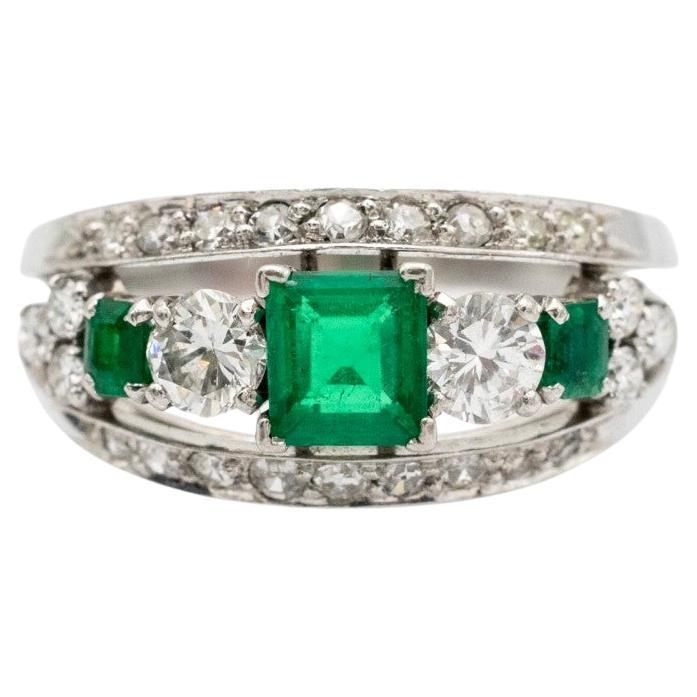 Exclusive Platinum Band Ring with Emeralds and 1.00ct Diamonds