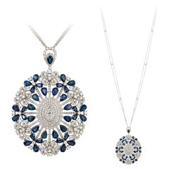 Exclusive White Gold 18K Necklace Blue Sapphire Diamond for Her