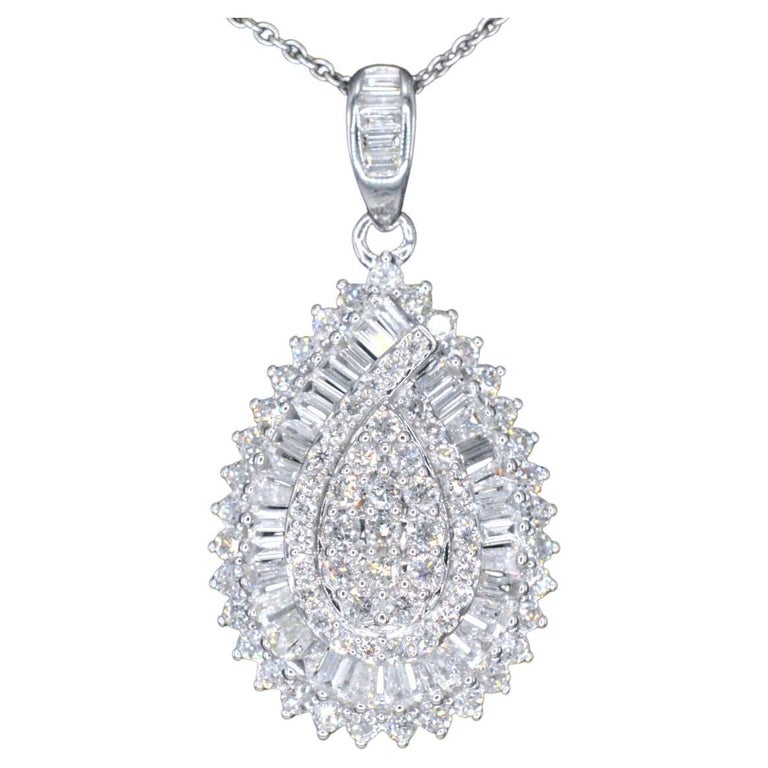 Exclusive White Gold DropShaped Pendant with Diamonds For Sale at 1stDibs