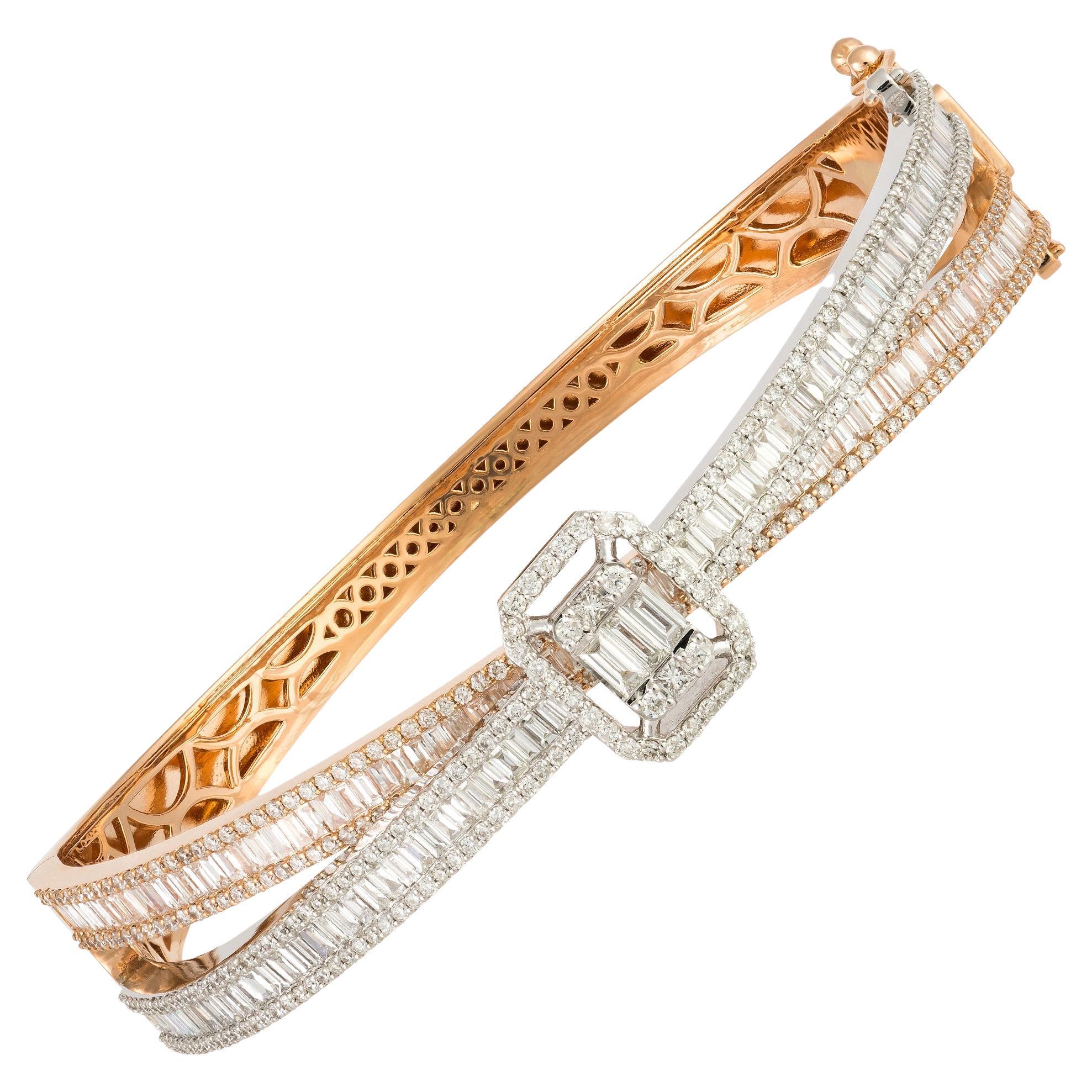 Exclusive White Pink Gold 18K Bracelet Diamond For Her en vente