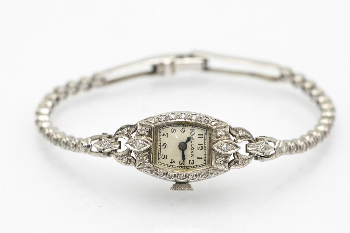 Art Deco Exclusive women's diamond watch with diamonds, Bulova.