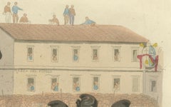 Execution Print: Public Beheading for Murder in Rome, Hand-Colored, 1820s