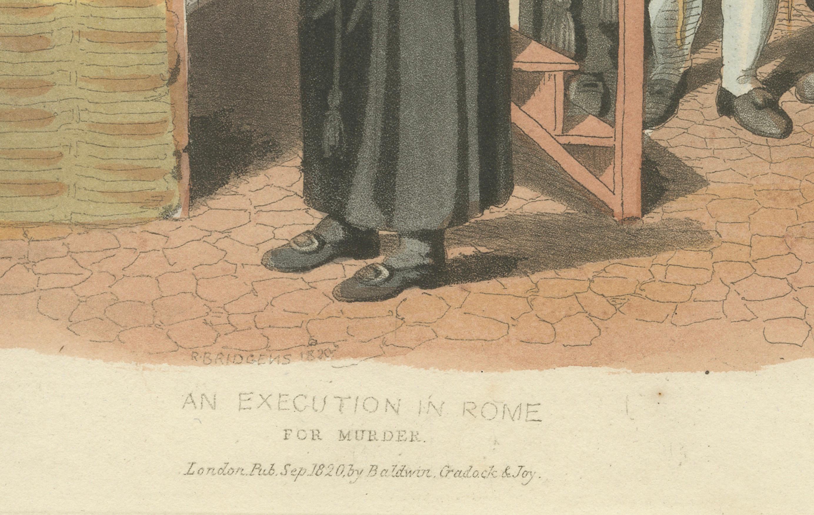 Exekutionsdruck: Öffentliche Enthauptung wegen Mordes in Rom, handkoloriert, 1820er Jahre (Graviert) im Angebot