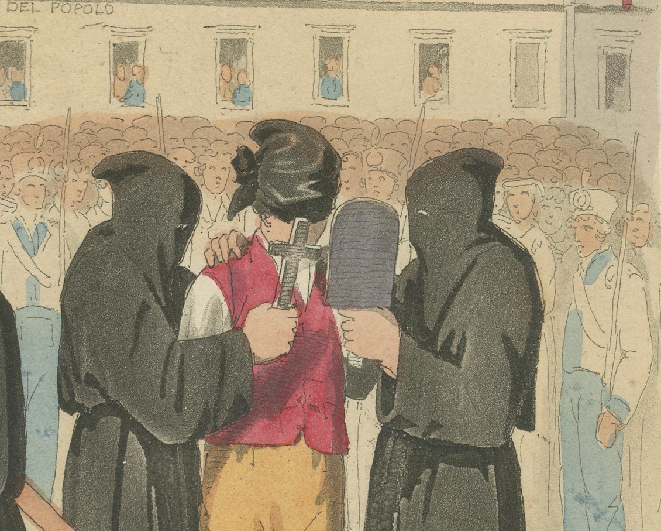 Exekutionsdruck: Öffentliche Enthauptung wegen Mordes in Rom, handkoloriert, 1820er Jahre (Papier) im Angebot