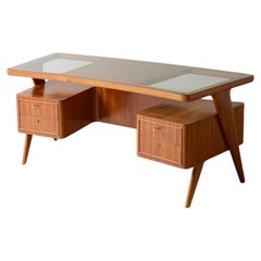 executive 1950's center desk with crystal glass on top