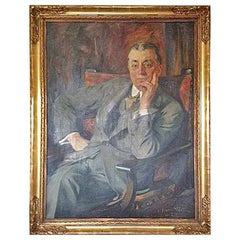 "Ejecutivo" Pintura al óleo antigua Retrato firmado por Masolle