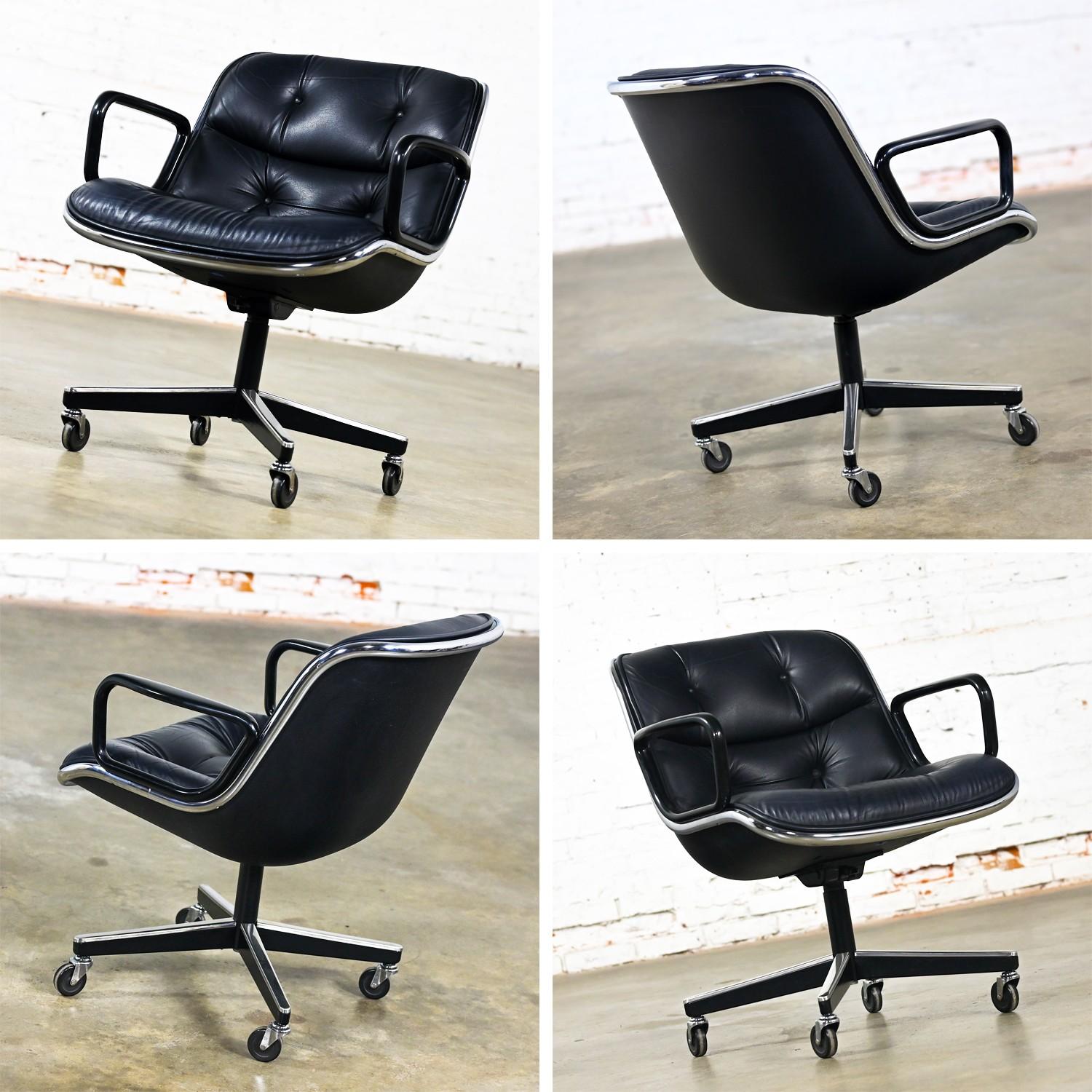 Poltrona direzionale di Charles Pollock per Knoll in pelle nera e con base a 4 punte in vendita 7