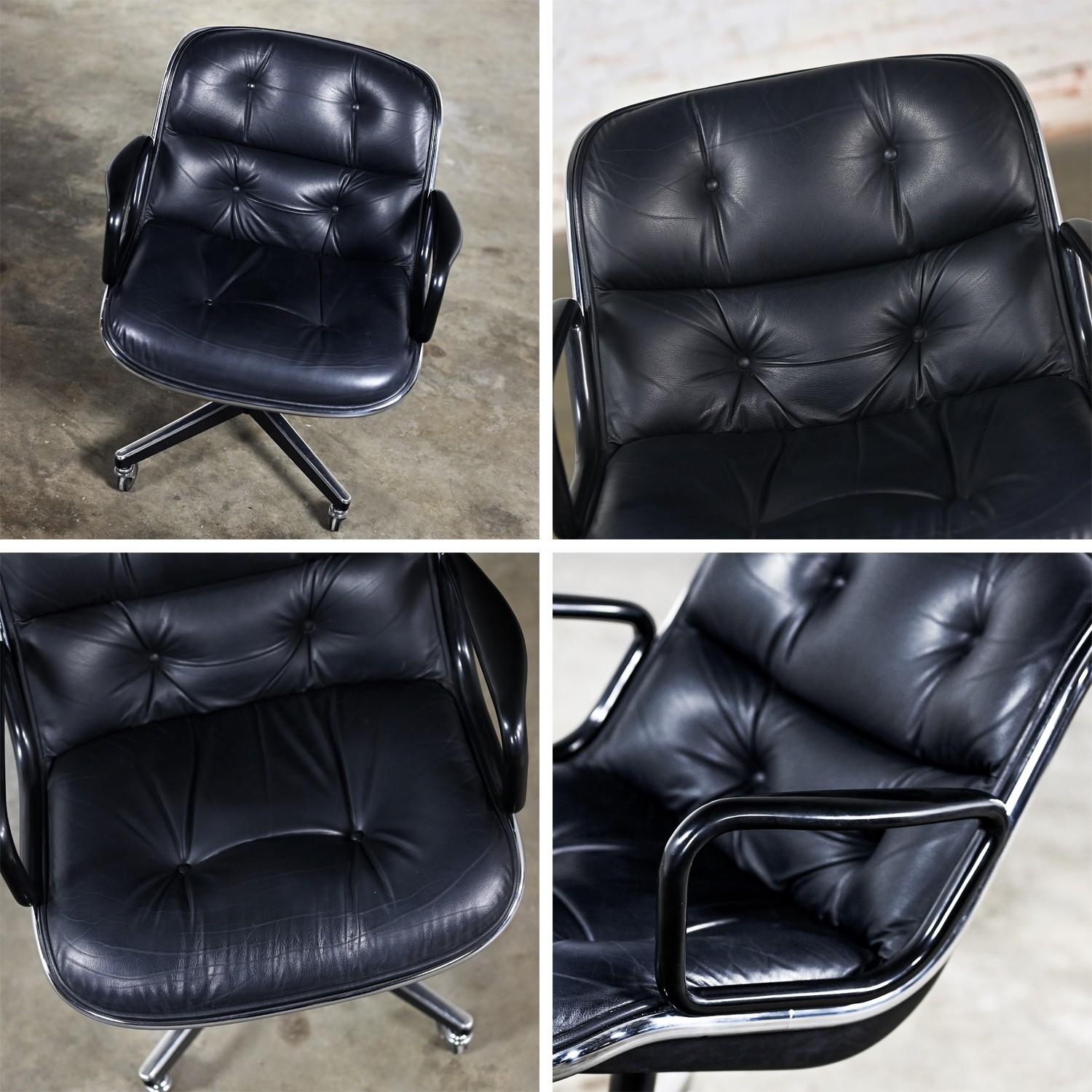 Poltrona direzionale di Charles Pollock per Knoll in pelle nera e con base a 4 punte in vendita 8