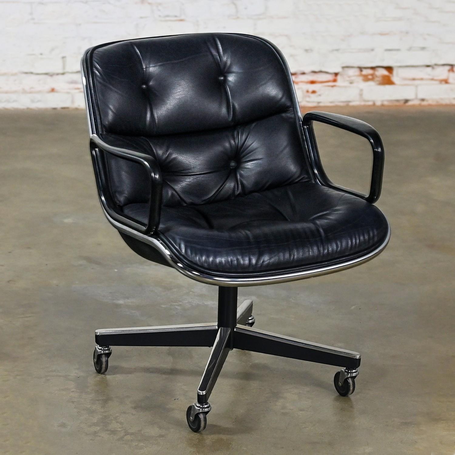 Poltrona direzionale di Charles Pollock per Knoll in pelle nera e con base a 4 punte in vendita 10