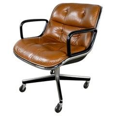Executive Armchair by Charles Pollock for Knoll Brown Leather 4 Prong Base