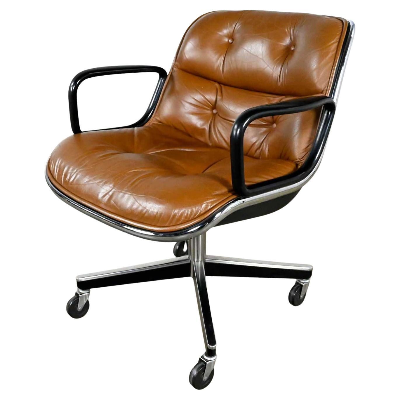 Executive Armchair by Charles Pollock for Knoll Brown Leather 4 Prong Base 