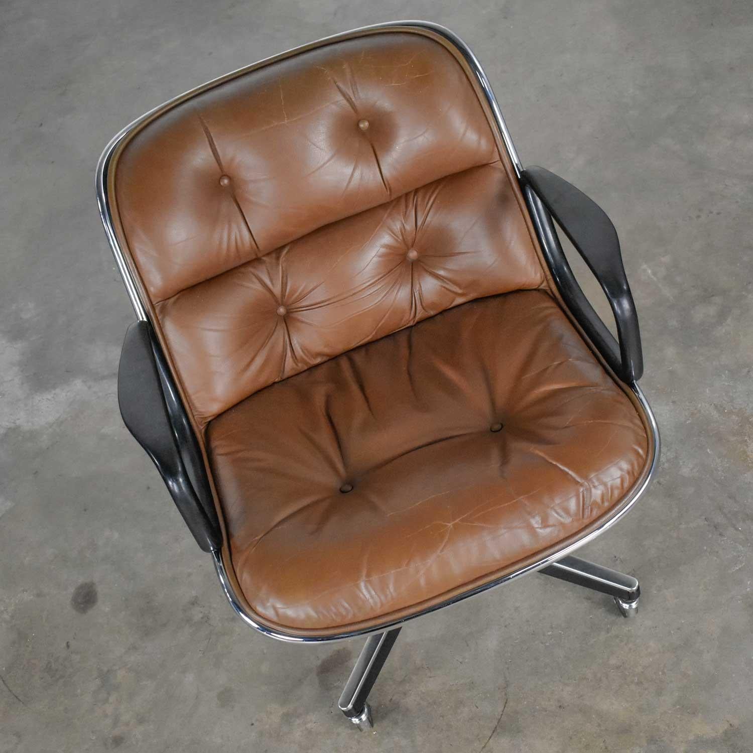 Executive Armchair by Charles Pollock for Knoll Brown Leather with 4 Prong Base 3