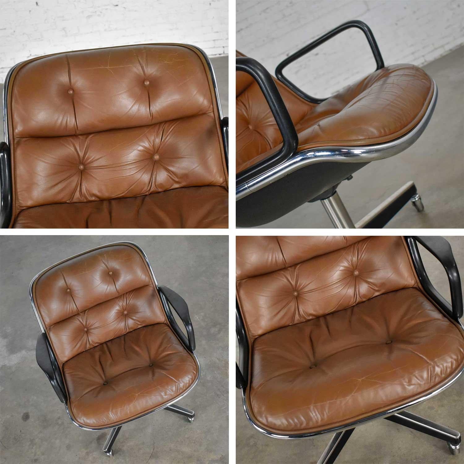 Executive Armchair by Charles Pollock for Knoll Brown Leather with 4 Prong Base 8