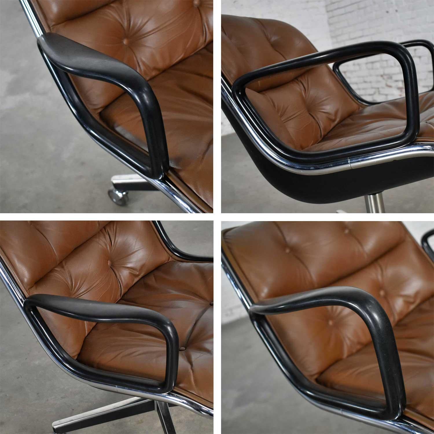 Executive Armchair by Charles Pollock for Knoll Brown Leather with 4 Prong Base 11