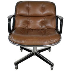 Executive Armchair by Charles Pollock for Knoll Brown Leather with 4 Prong Base