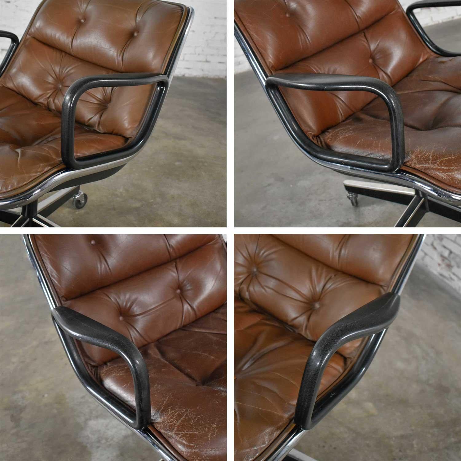 Executive Armchairs by Charles Pollock Knoll Brown Leather 4 Prong Bases a Pair 10
