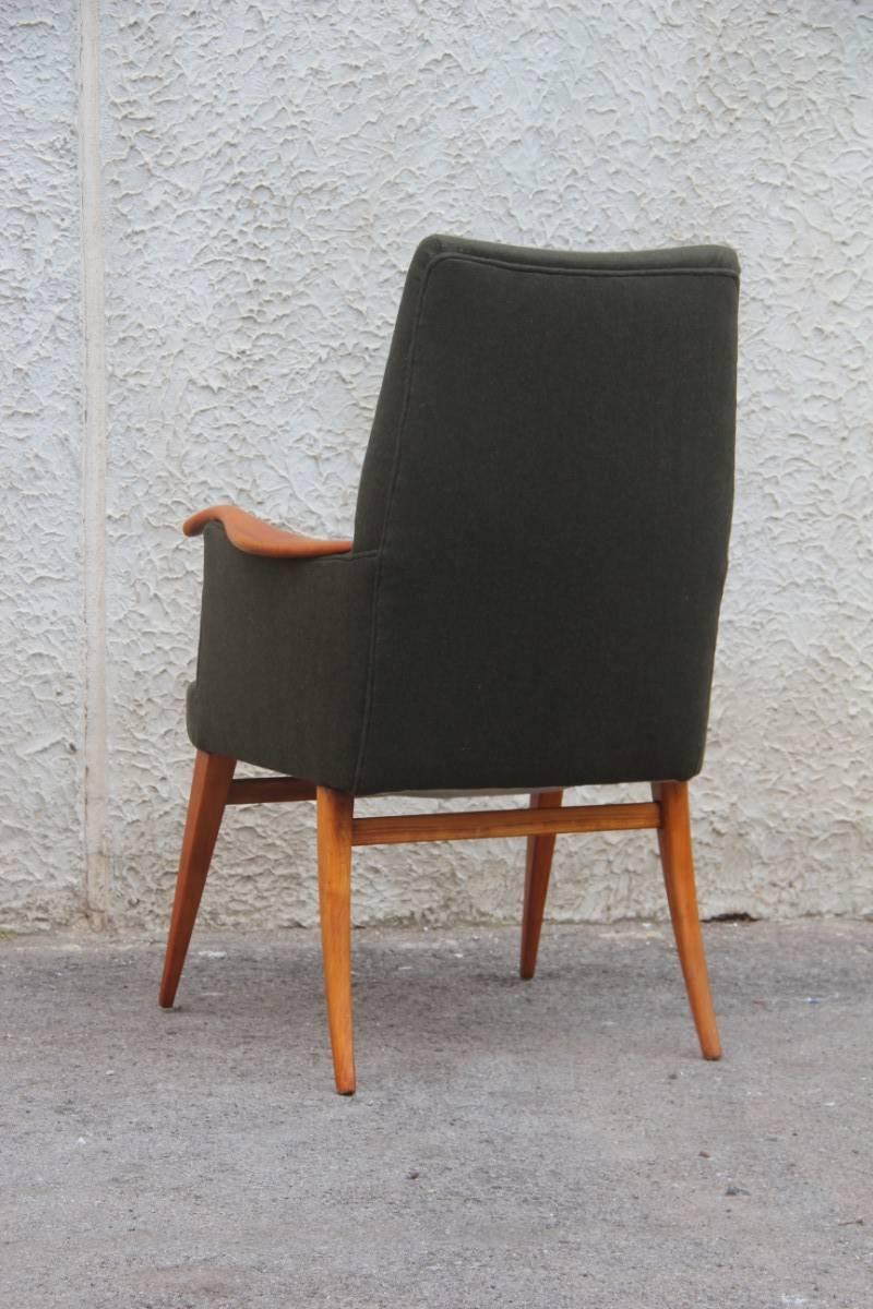 Wool Mid-century Executive Chair of the 1950s in Very Elegant Cherrywood For Sale