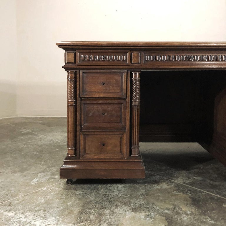 Executive Desk, 19th Century French Henri II Style in Walnut For Sale
