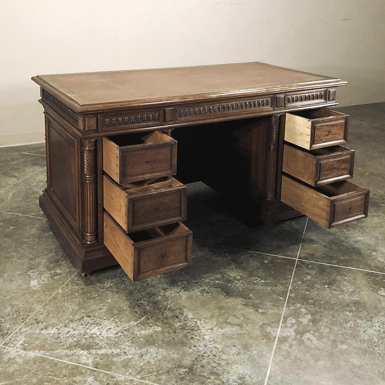 Executive Desk, 19th Century French Henri II Style in Walnut For Sale