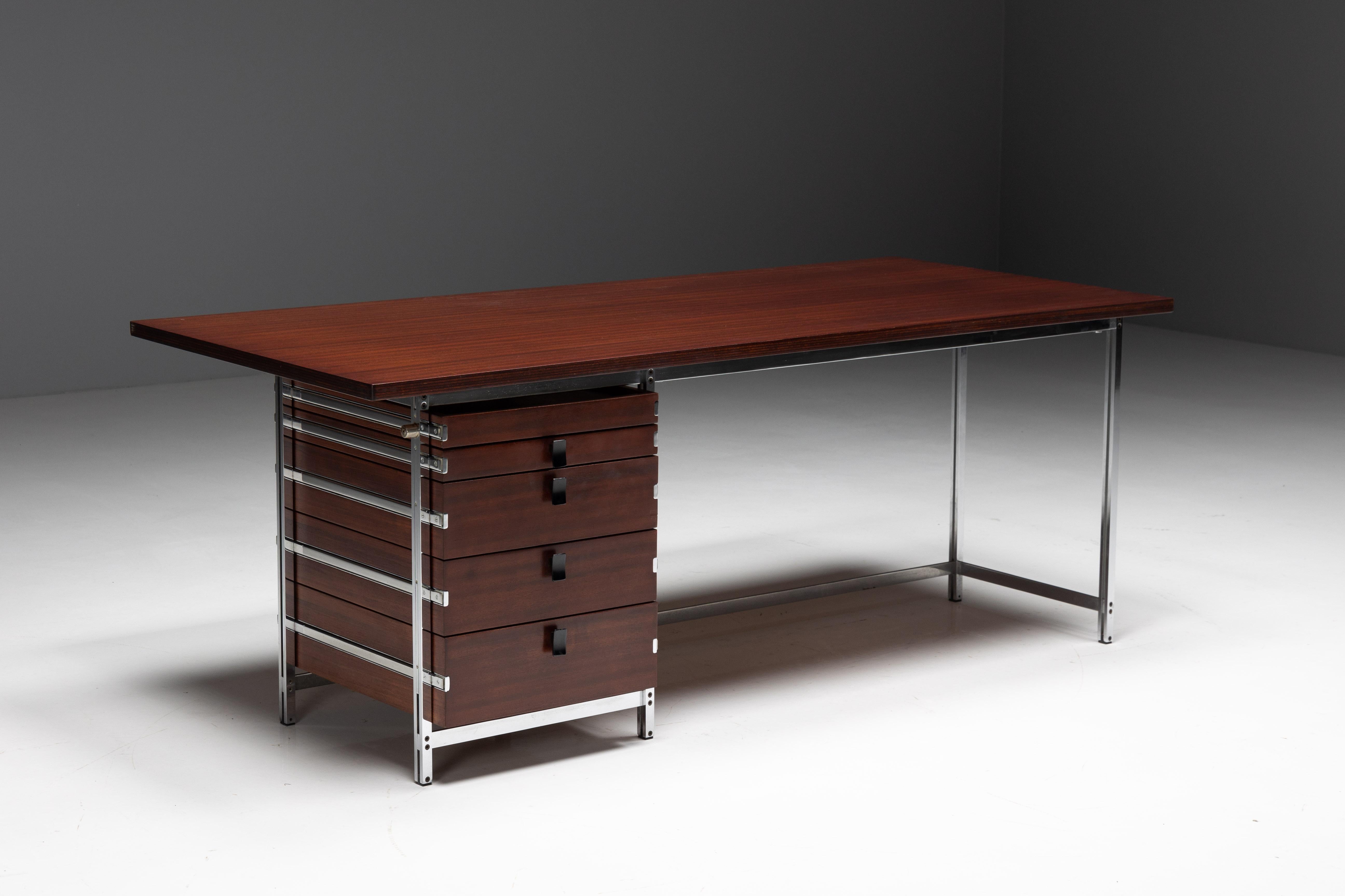 Mid-Century Modern Executive Desk by Jules Wabbes for Mobilier Universel, Belgium, 1950s For Sale