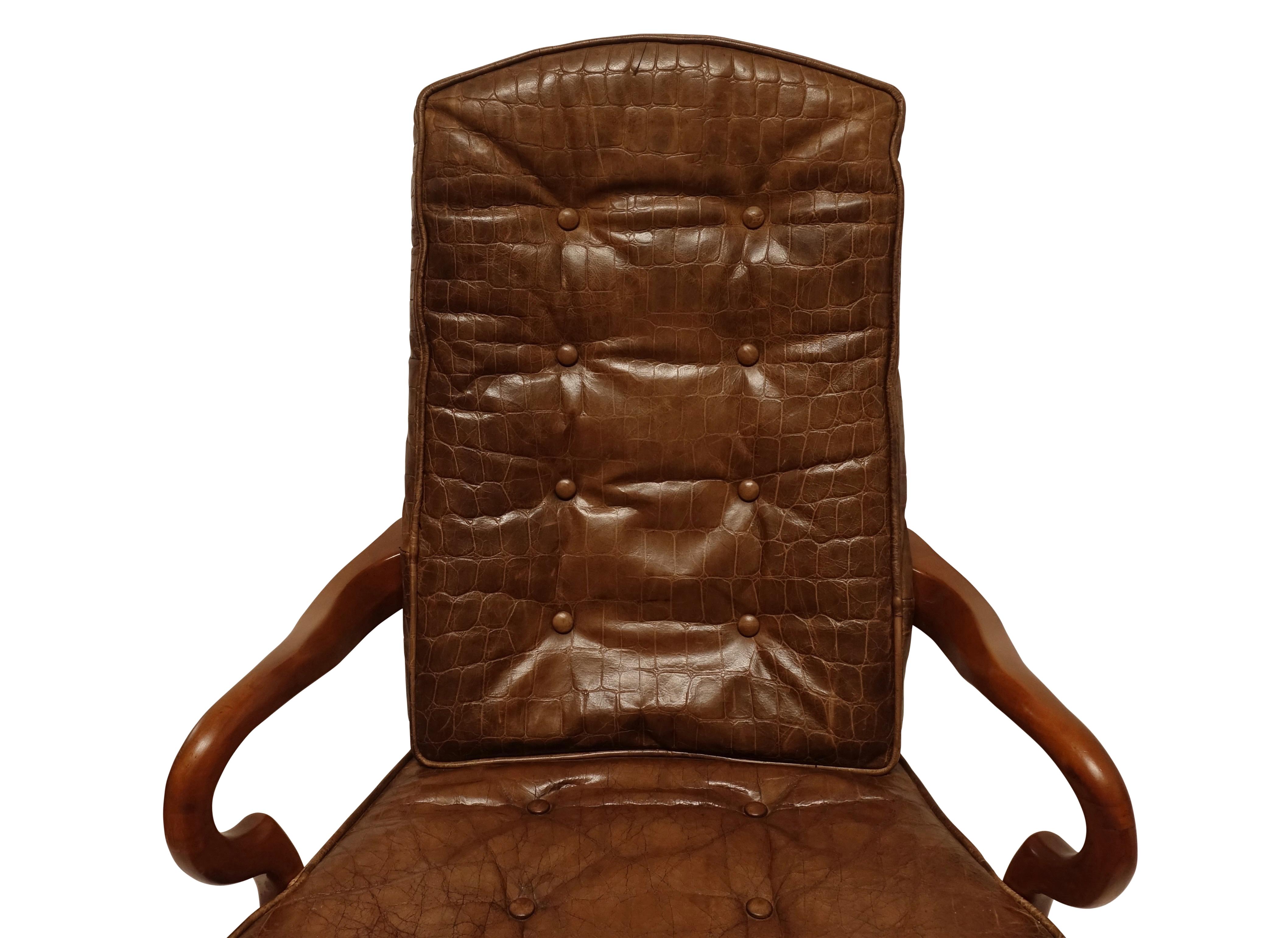 Executive Desk Chair with Alligator Embossed Leather In Good Condition In San Francisco, CA