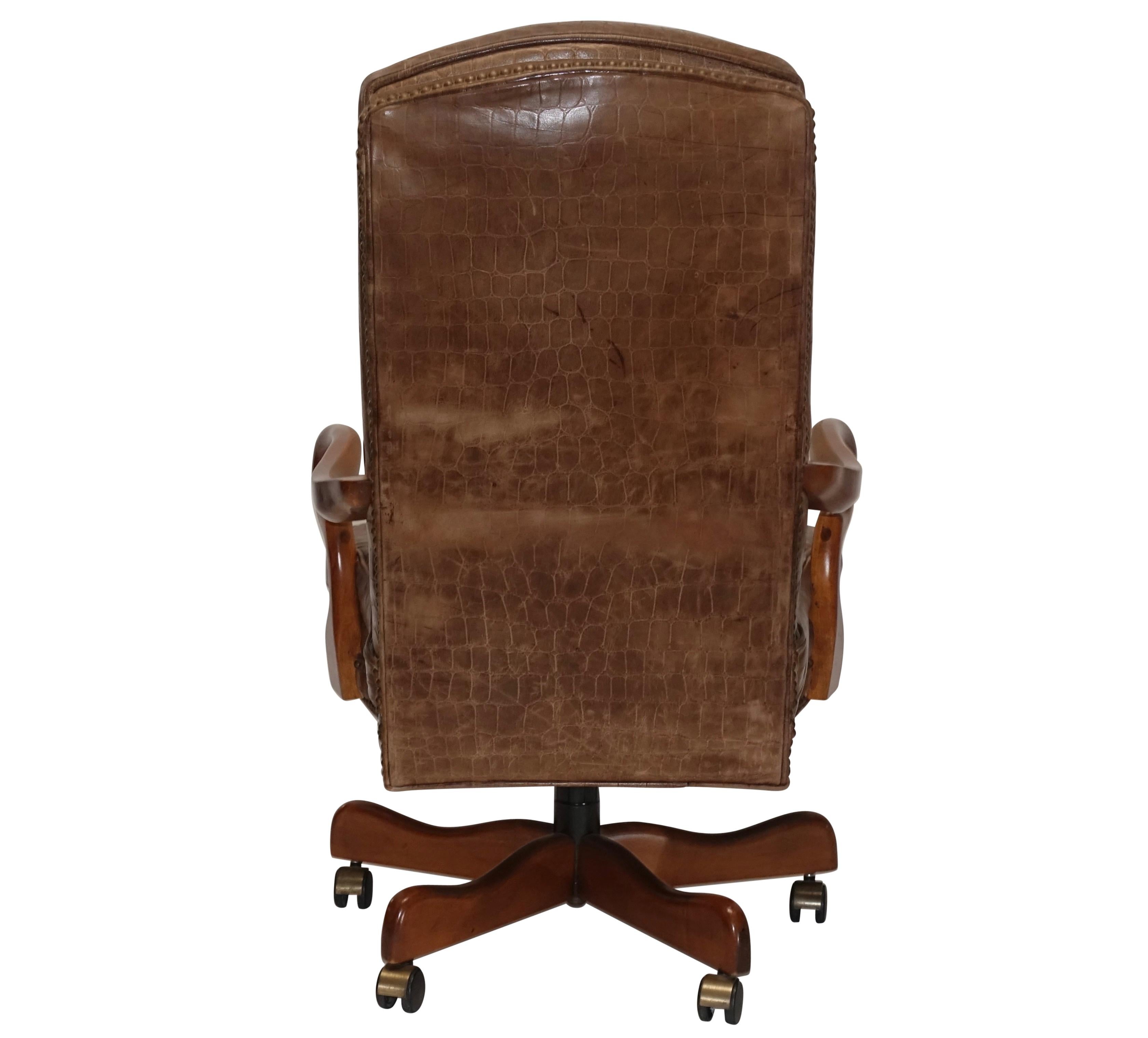 20th Century Executive Desk Chair with Alligator Embossed Leather