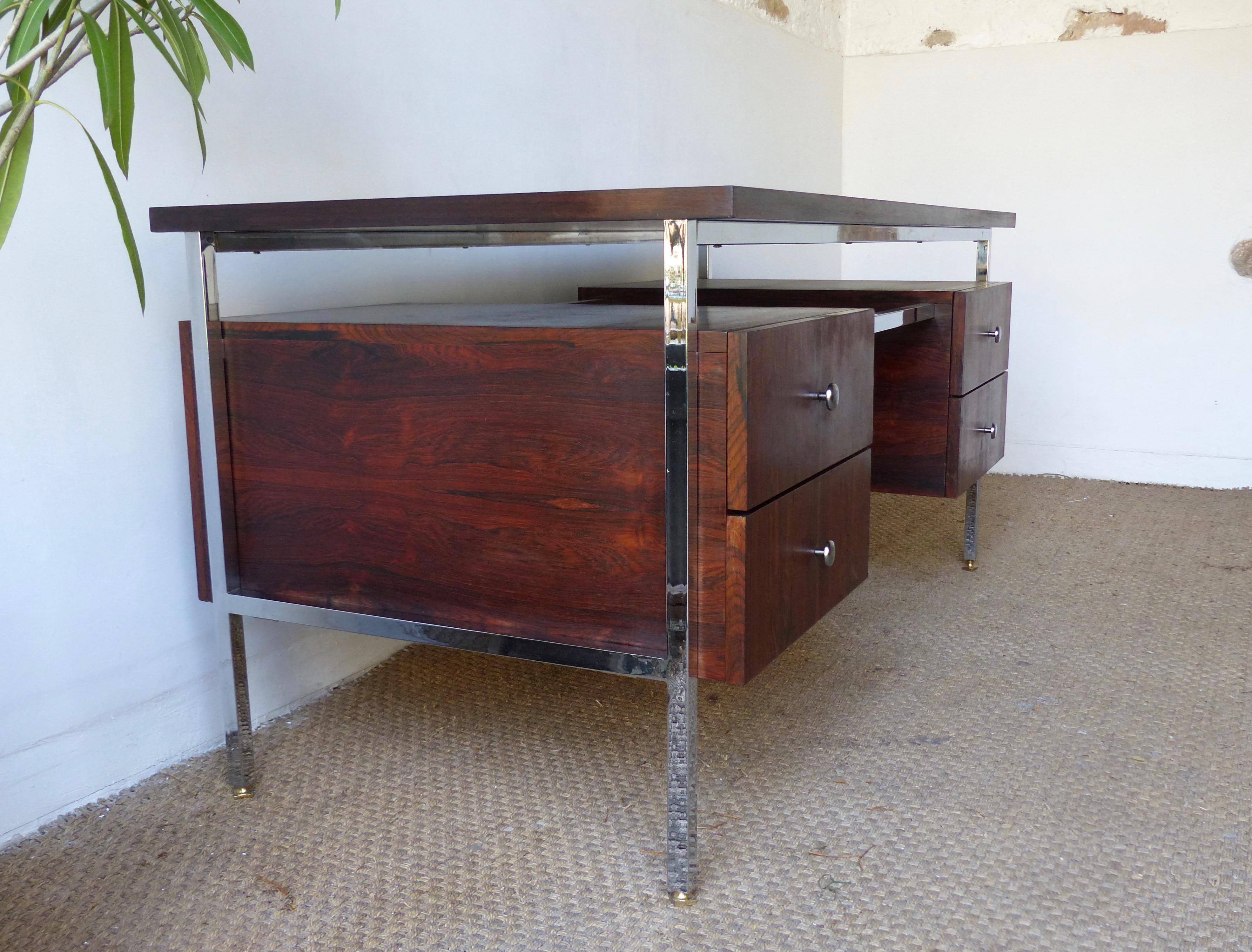 Executive Desk in Chromed and Rosewood, circa 1970 For Sale 11