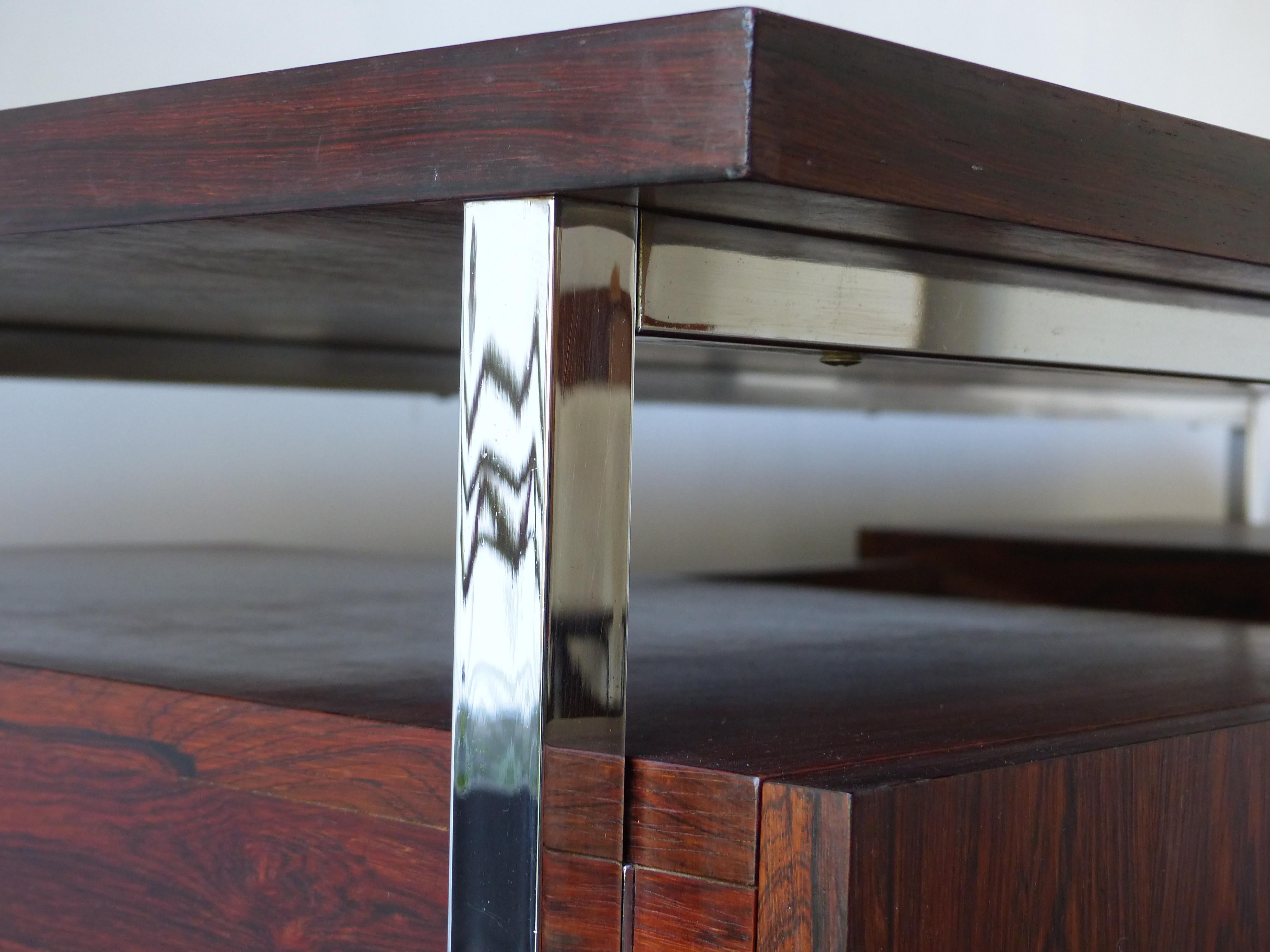 Mid-Century Modern Executive Desk in Chromed and Rosewood, circa 1970 For Sale