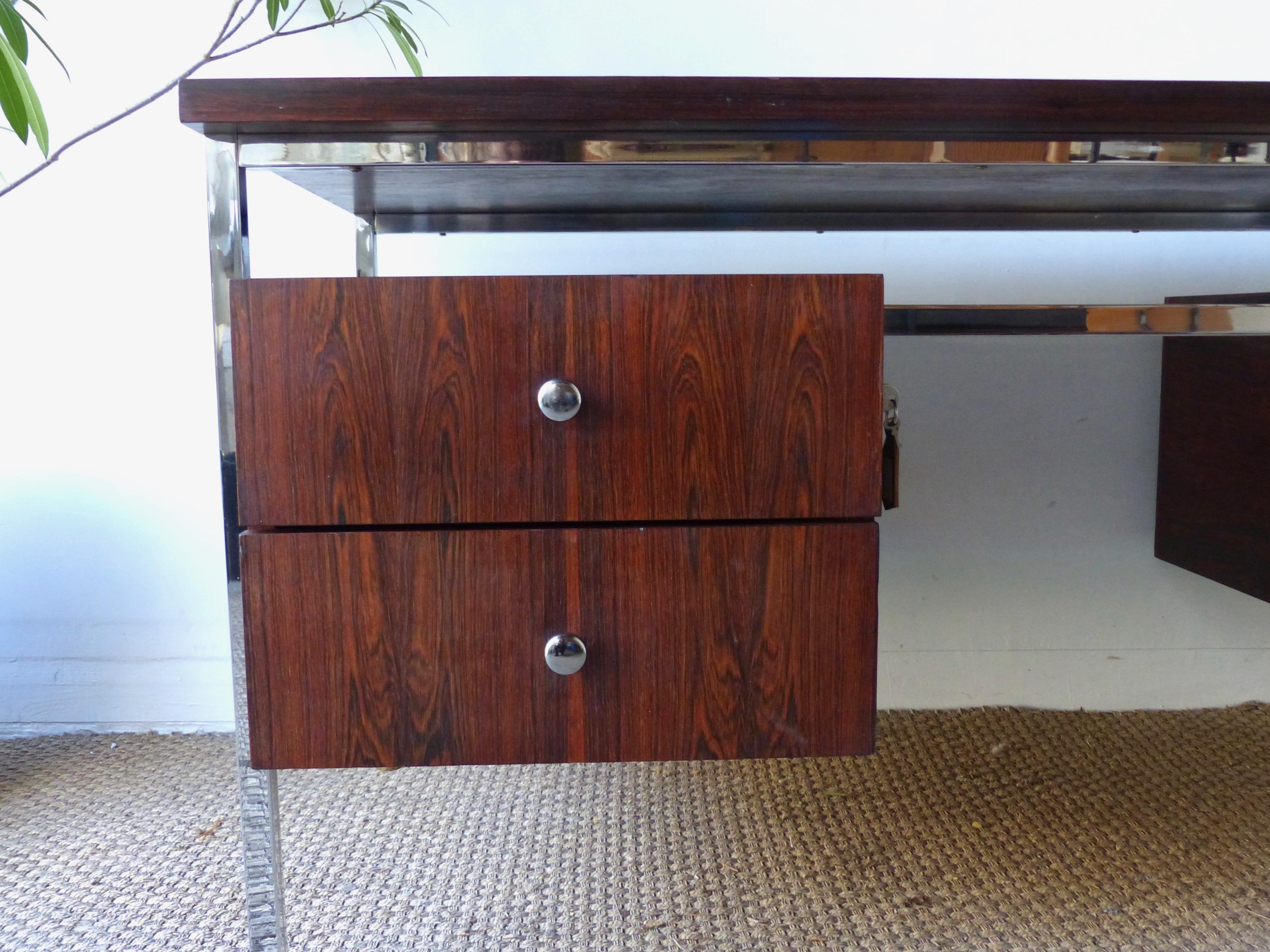 French Executive Desk in Chromed and Rosewood, circa 1970 For Sale
