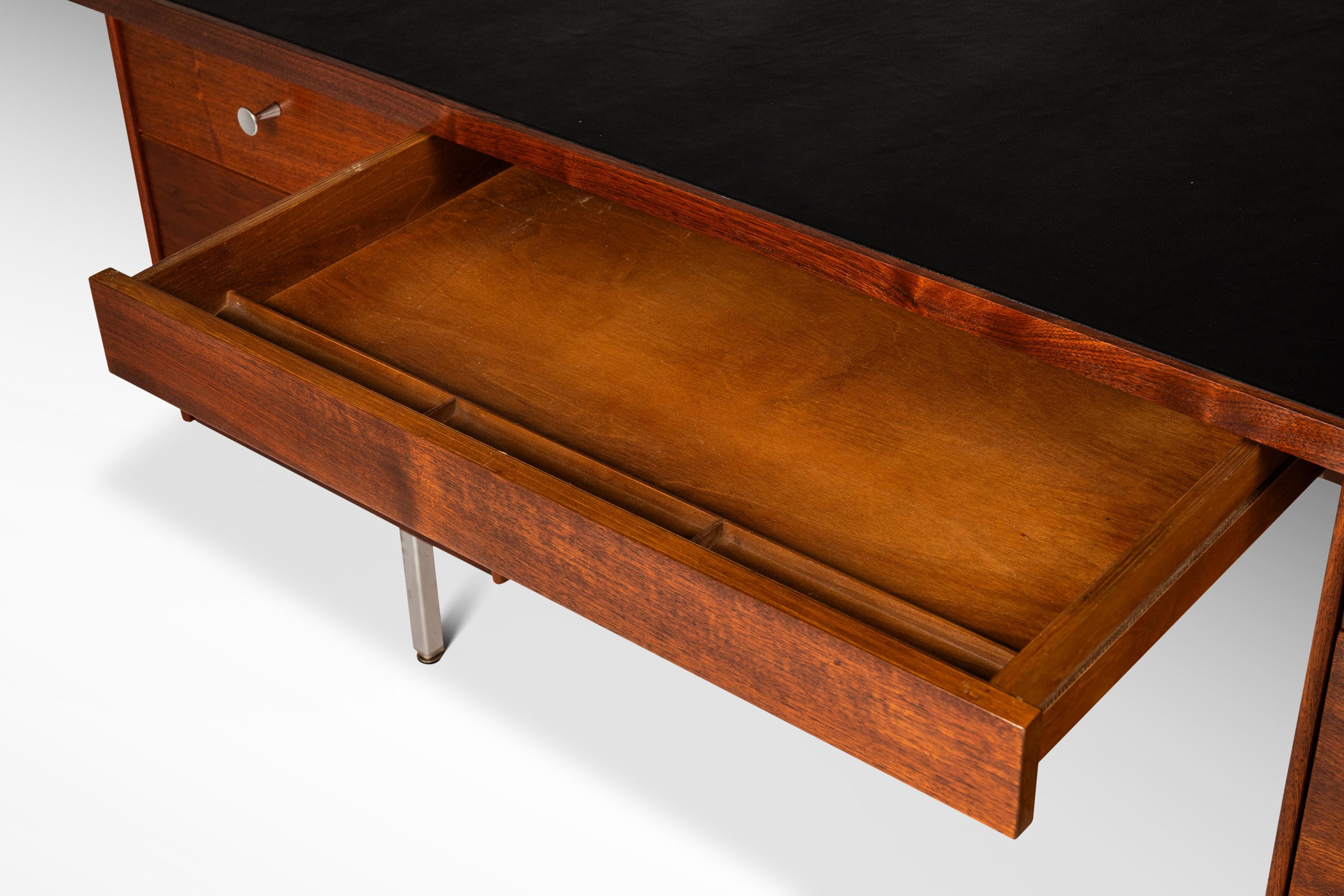 Leather Executive Desk in Walnut by Costa Mesa After George Nelson, USA, c. 1960's