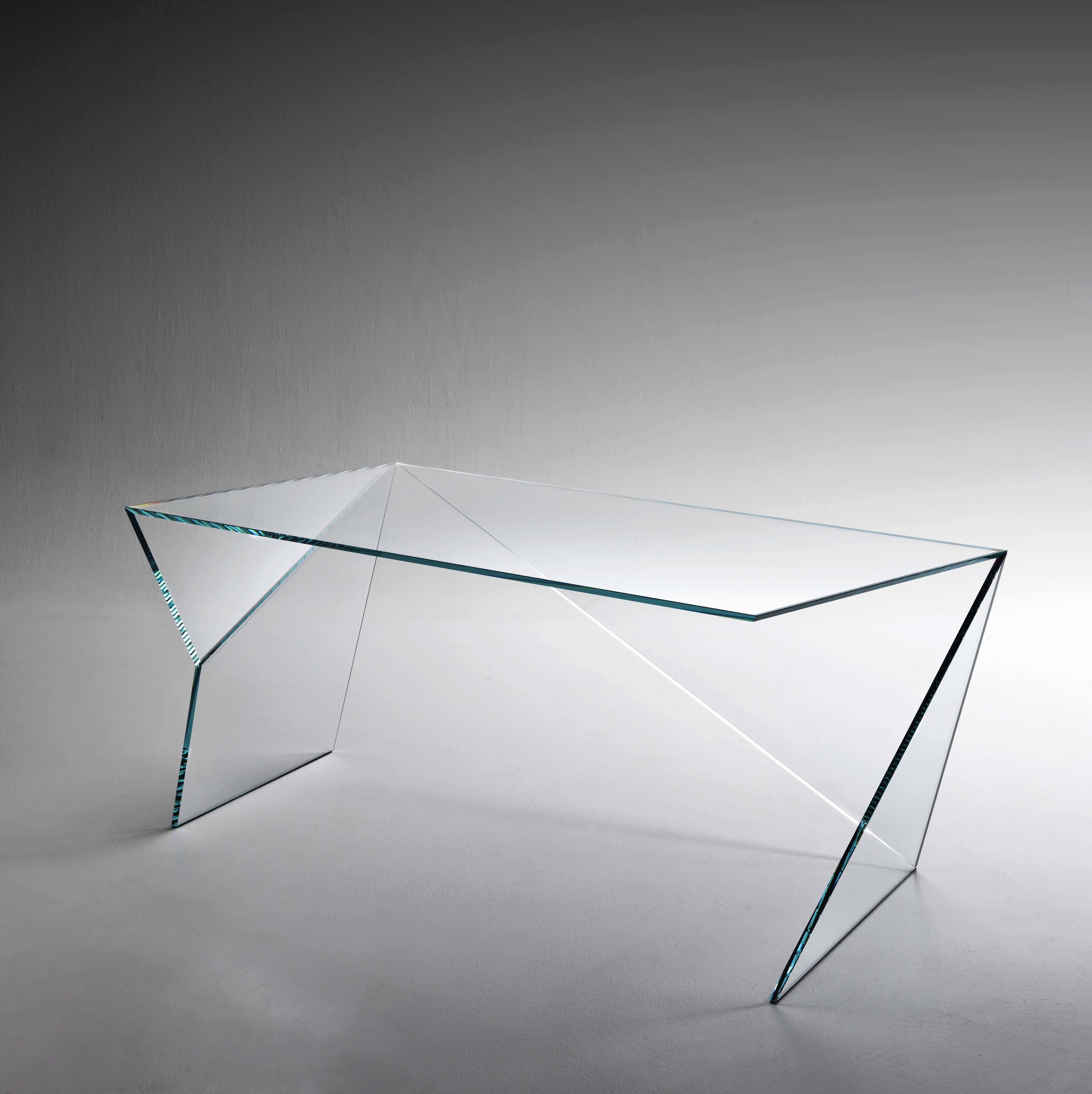Schreibtisch oder Schreibtisch aus geometrischem Glas mit Kristall-Sammlerdesign, handgefertigt (Italienisch) im Angebot