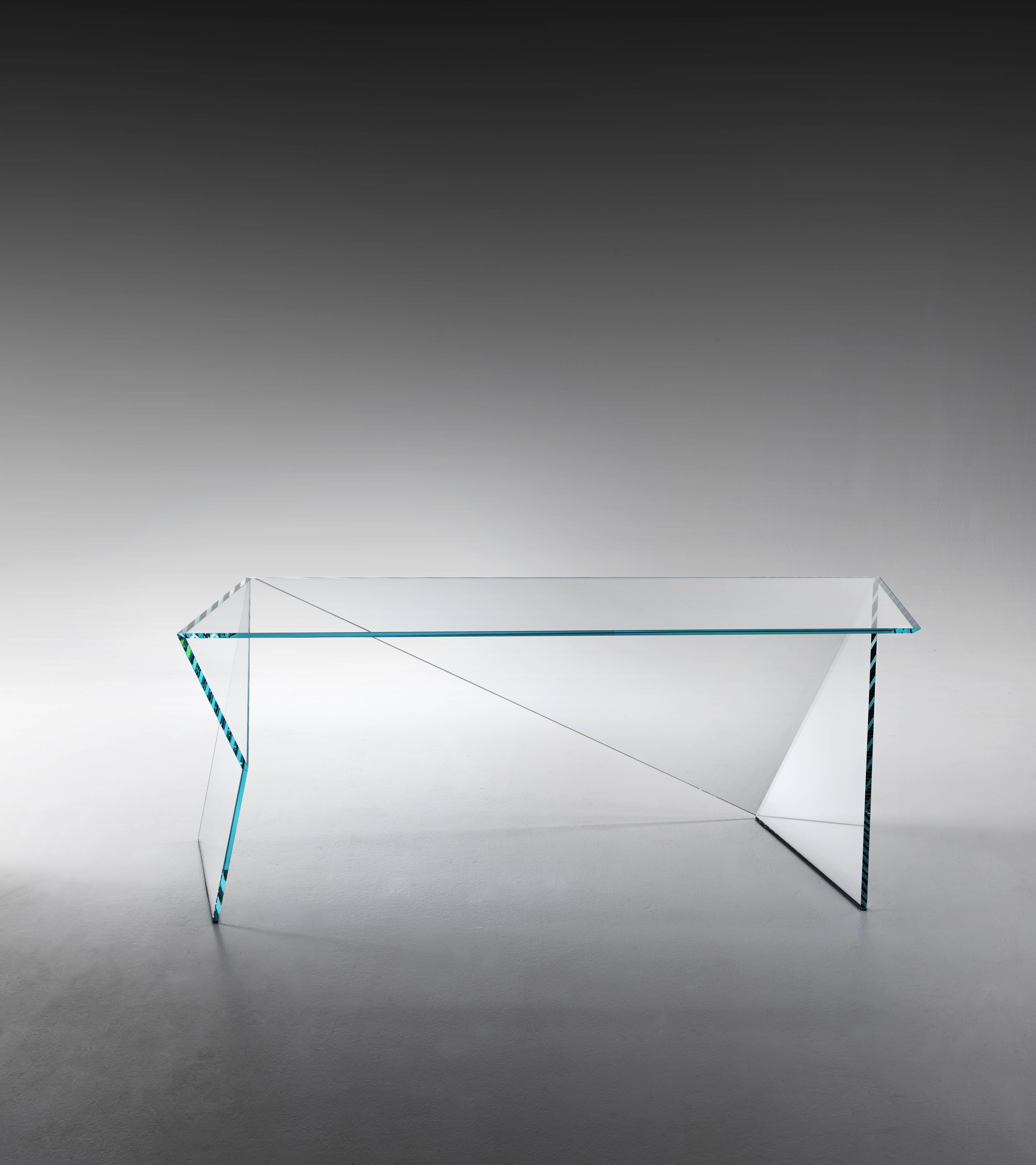 Fait main Table de bureau ou d'écriture géométrique en verre et cristal, design de collection fait à la main, Italie en vente