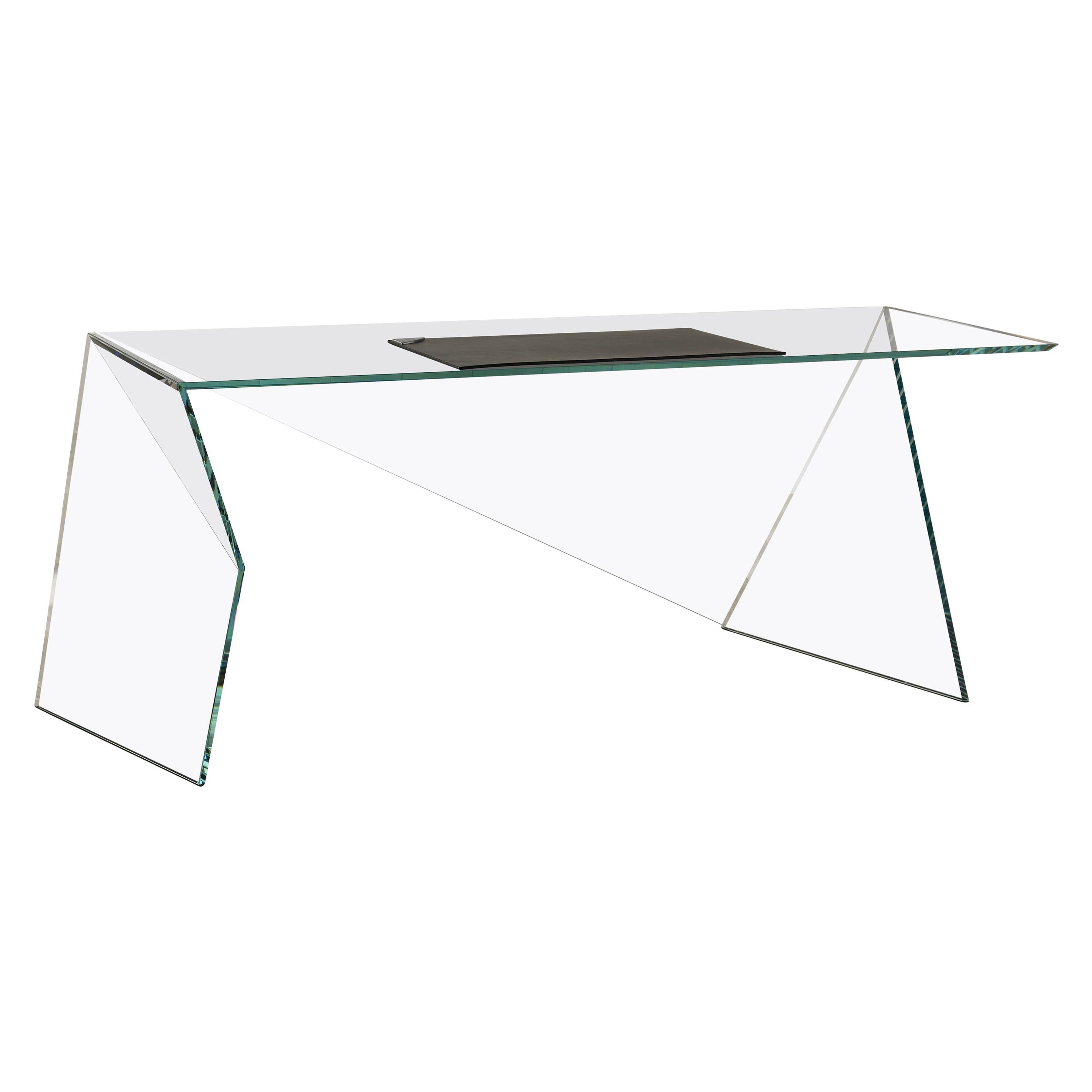 Table de bureau ou d'écriture géométrique en verre et cristal, design de collection fait à la main, Italie