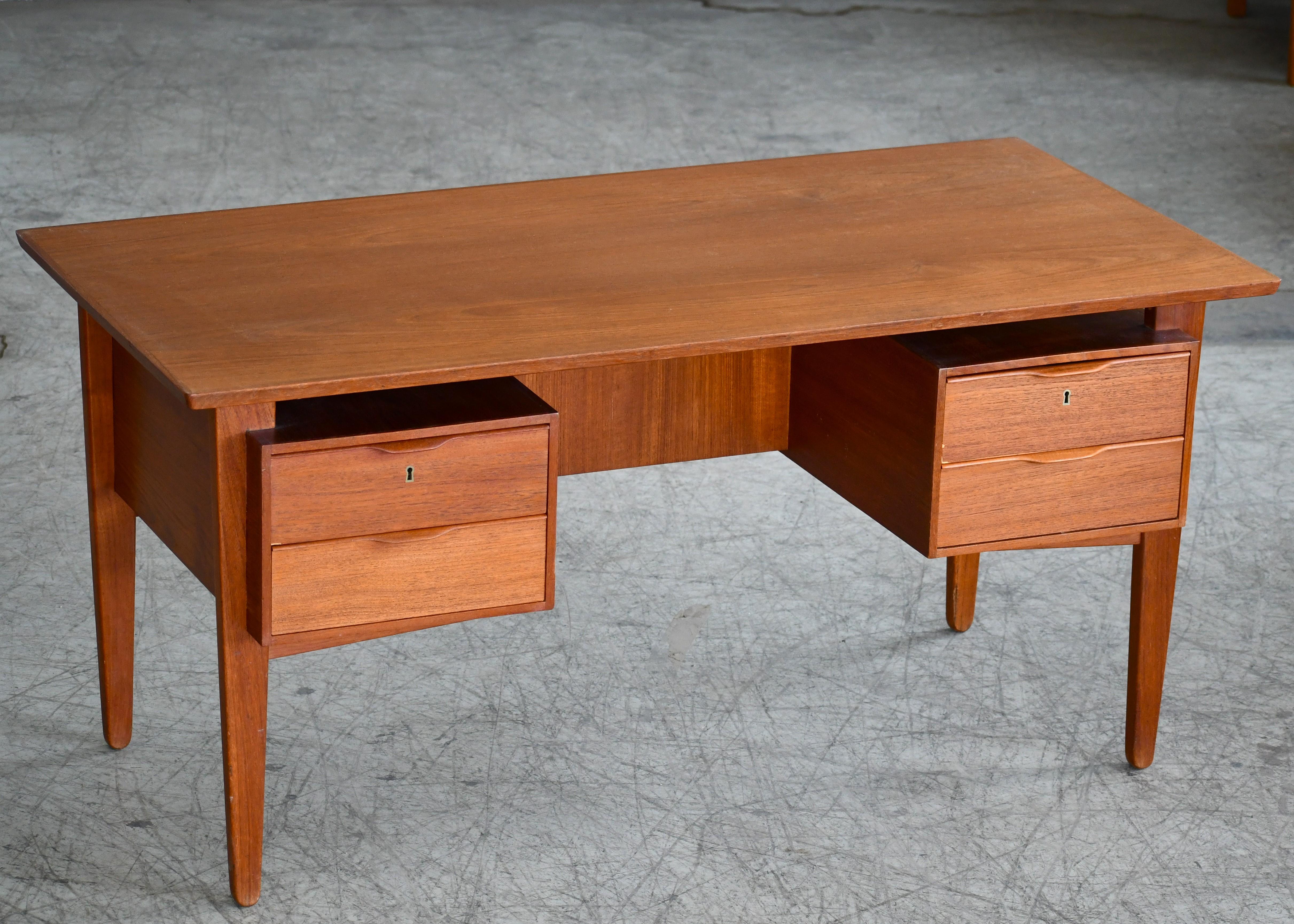 Mid-20th Century Executive Desk with Floating Top in Teak Near Mint Condition, Denmark 1960s For Sale
