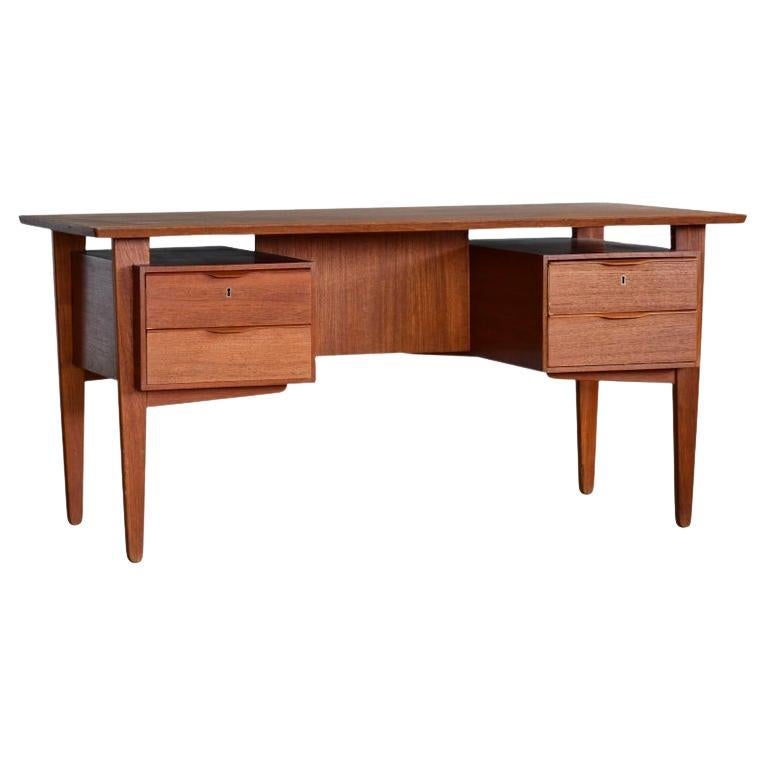 Executive Desk with Floating Top in Teak Near Mint Condition, Denmark 1960s For Sale