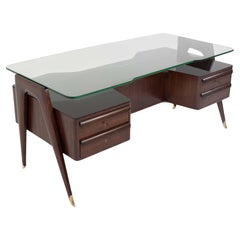 Executive Desk with Glass Top by Vittorio Dassi, Italy, 1950s