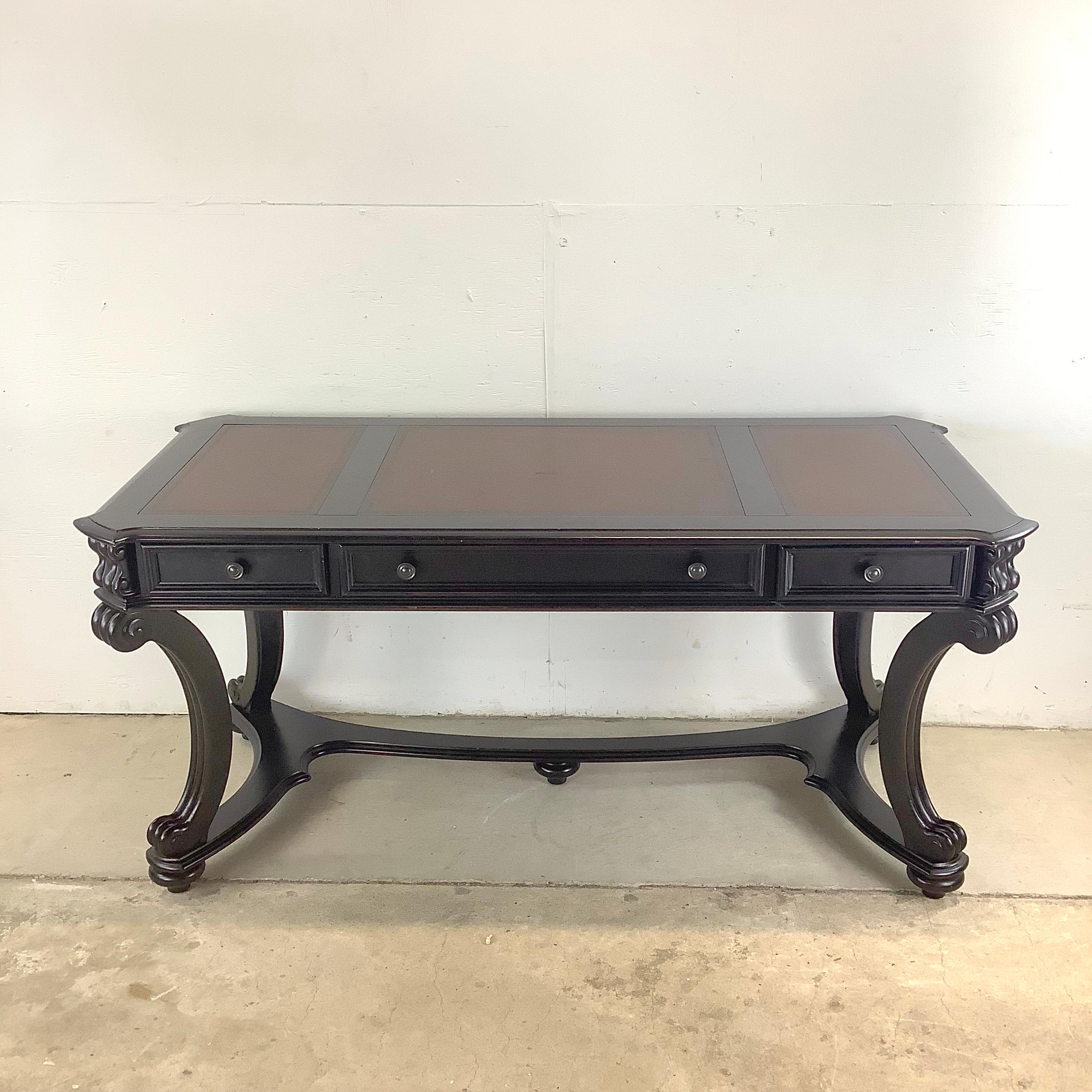 Indonesian Executive Leather Top Trestle Desk by Hooker Furniture