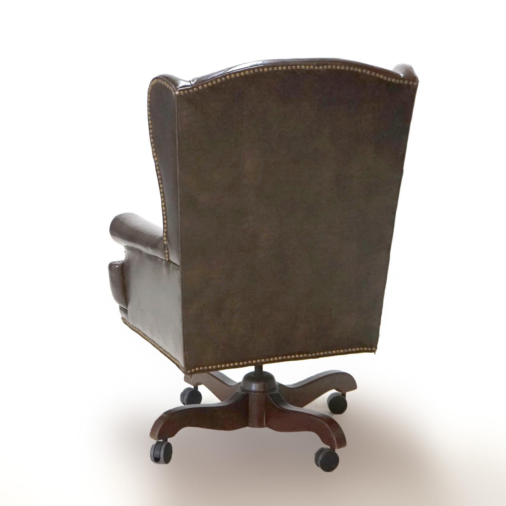 20th Century Executive Office Swivel Desk Chair, Faux Leather, 20th C For Sale