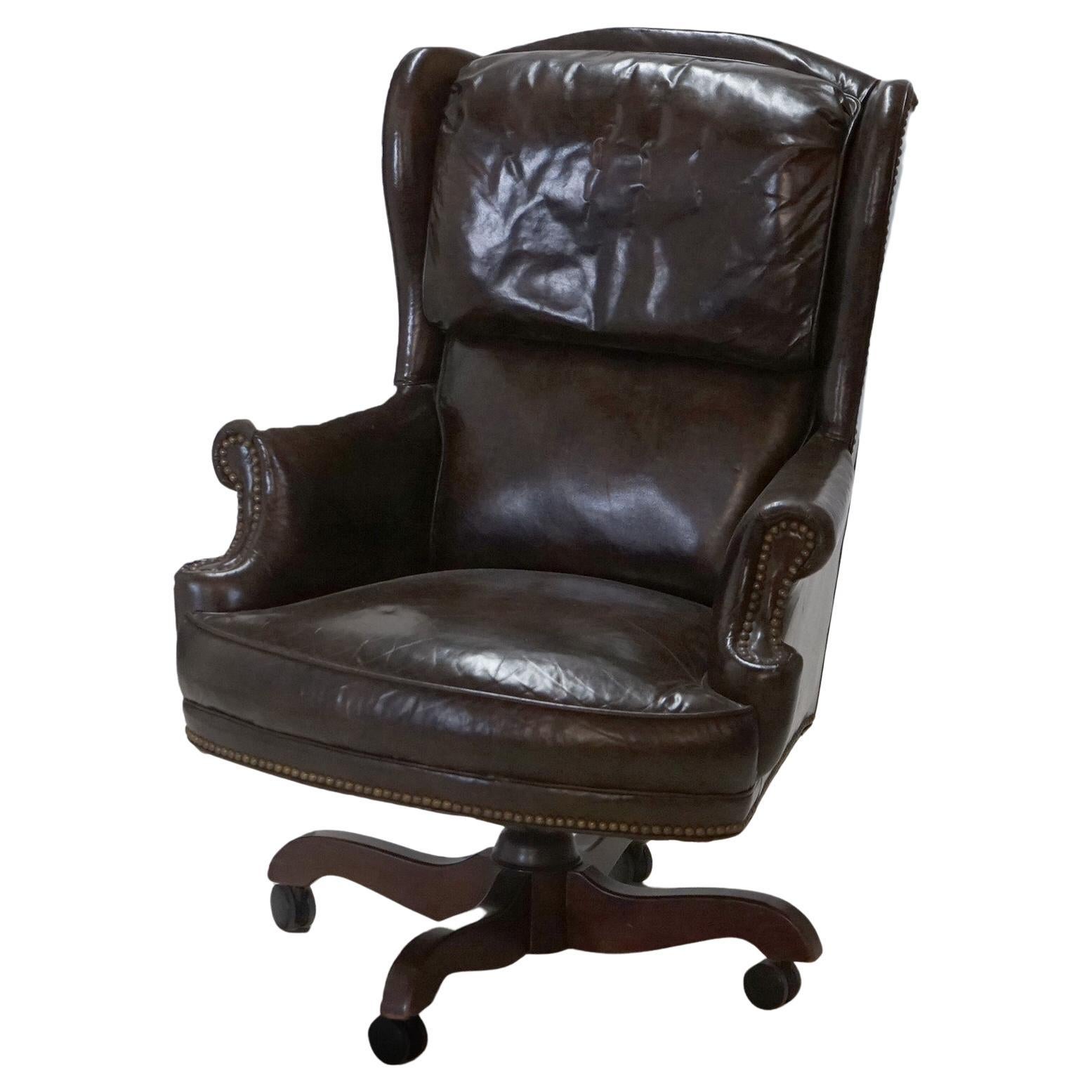 Executive Office Swivel Desk Chair, Faux Leather, 20th C For Sale